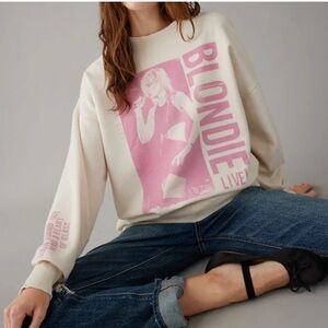 American Eagle Oversized Blondie Graphic Sweatshirt Size XX Small Cream Pink
